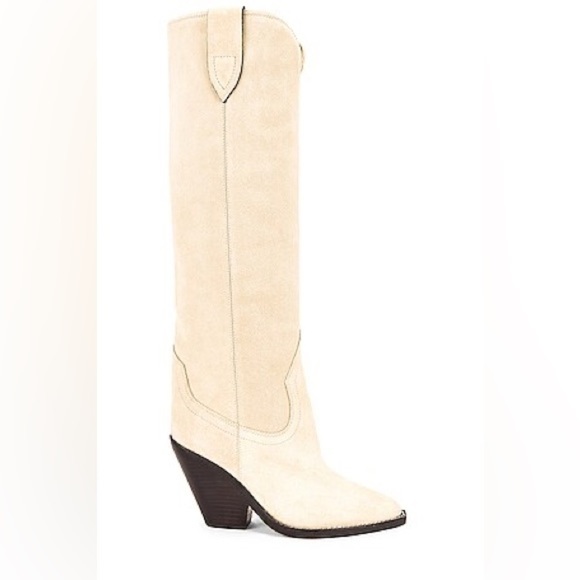 Isabel Marant Shoes - Isabel Marant Ecru/ Cream Suede Leather Lomero Cowboy Knee high boots EU 38